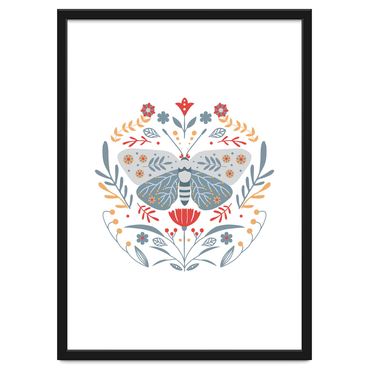 Scandinavian Folk Art: Butterfly & Flowers
