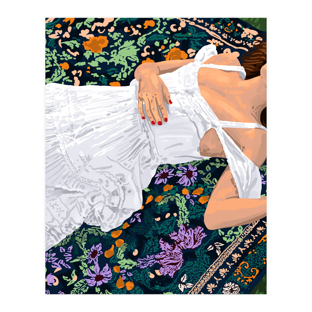 Moroccan Carpet, Bohemian Woman Painting (Print Only)