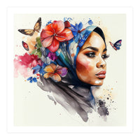 Watercolor Floral Muslim Arabian Woman #2 (Print Only)