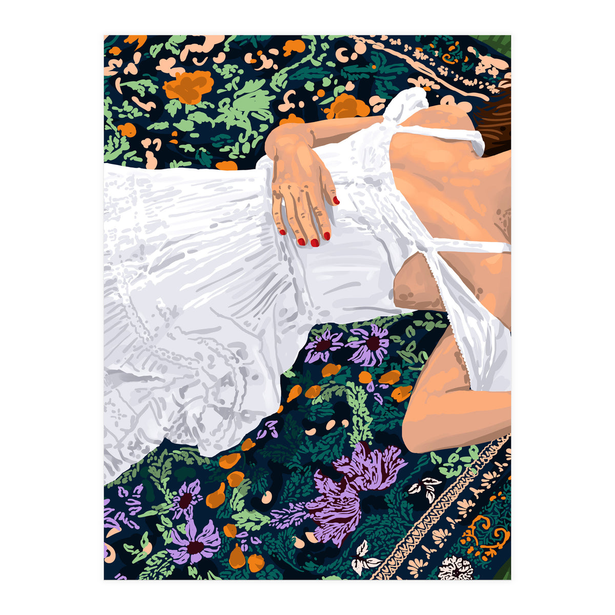 Moroccan Carpet, Bohemian Woman Painting (Print Only)