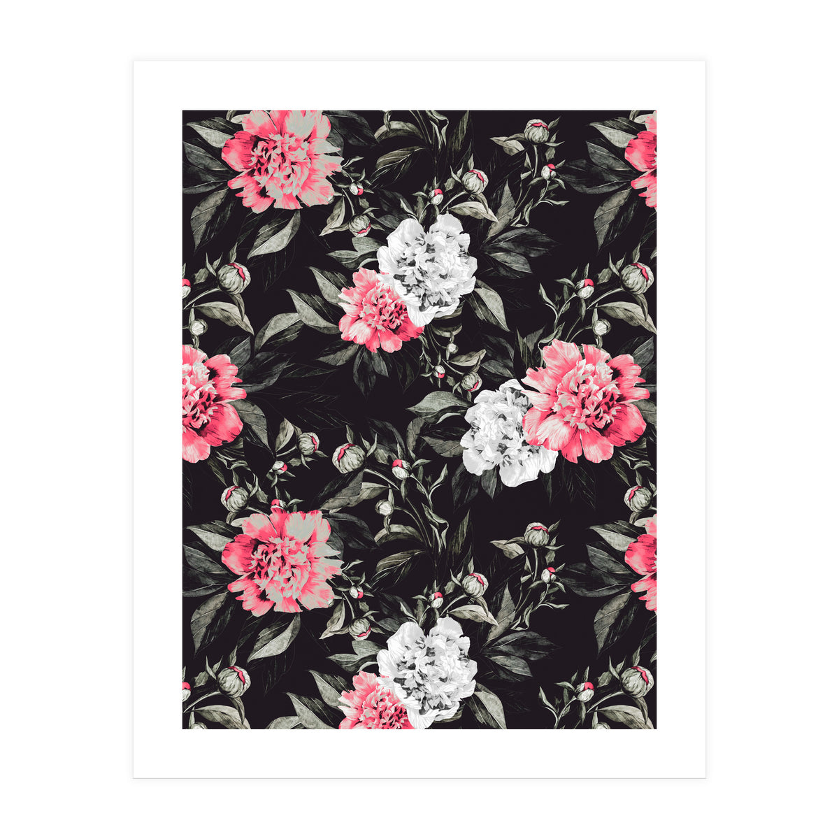Floral pink - black & white dark (Print Only)
