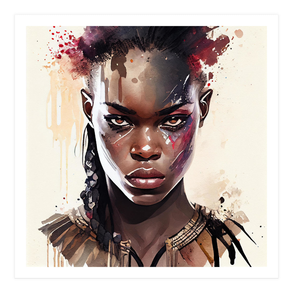 Watercolor African Warrior Woman #2 (Print Only)