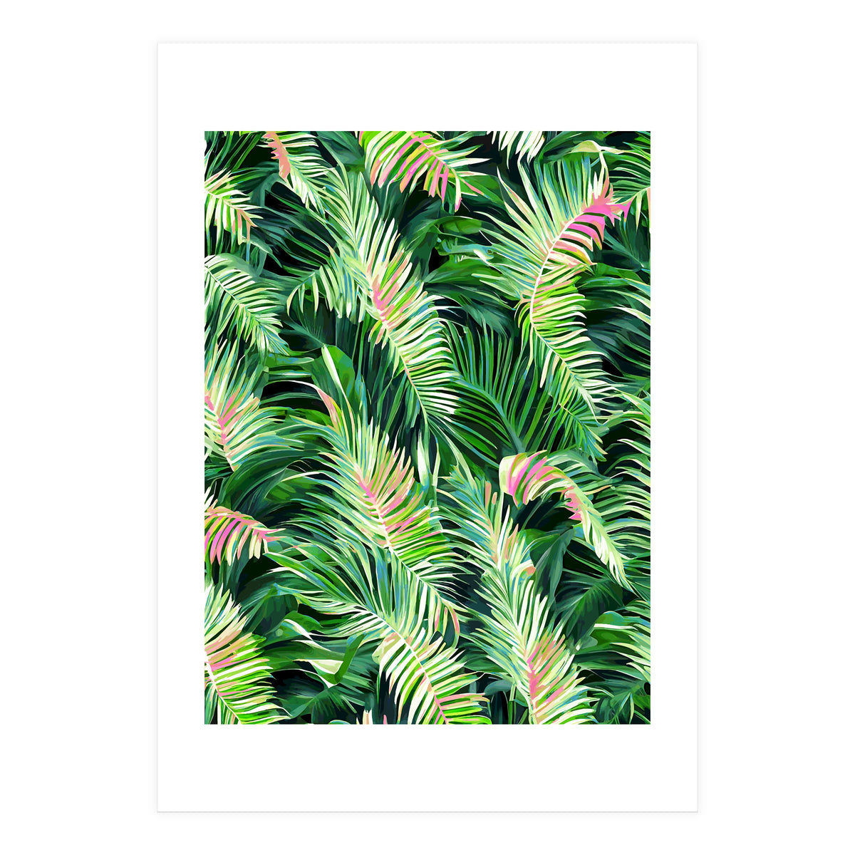 Palm & Peace Art Print, Tropical Botanical Jungle Canvas Print, Nature Painting Plants Forest Poster (Print Only)