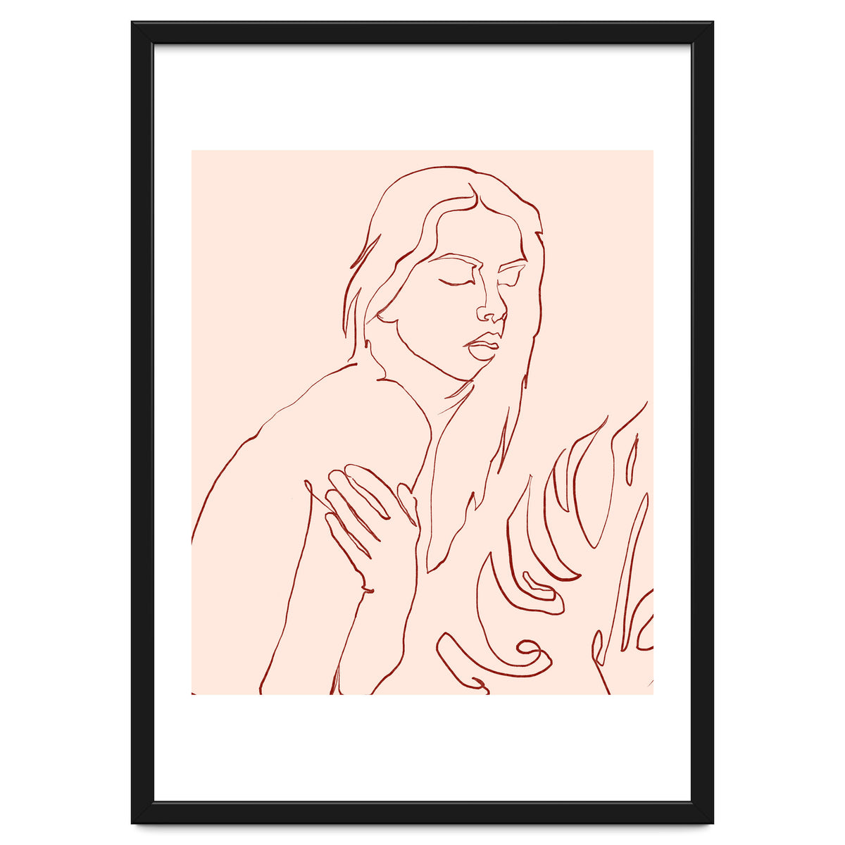 Lueur, Tropical Nude Modern Bohemian Woman Line Art, Minimal Scandinavian Sketch Blush Drawing