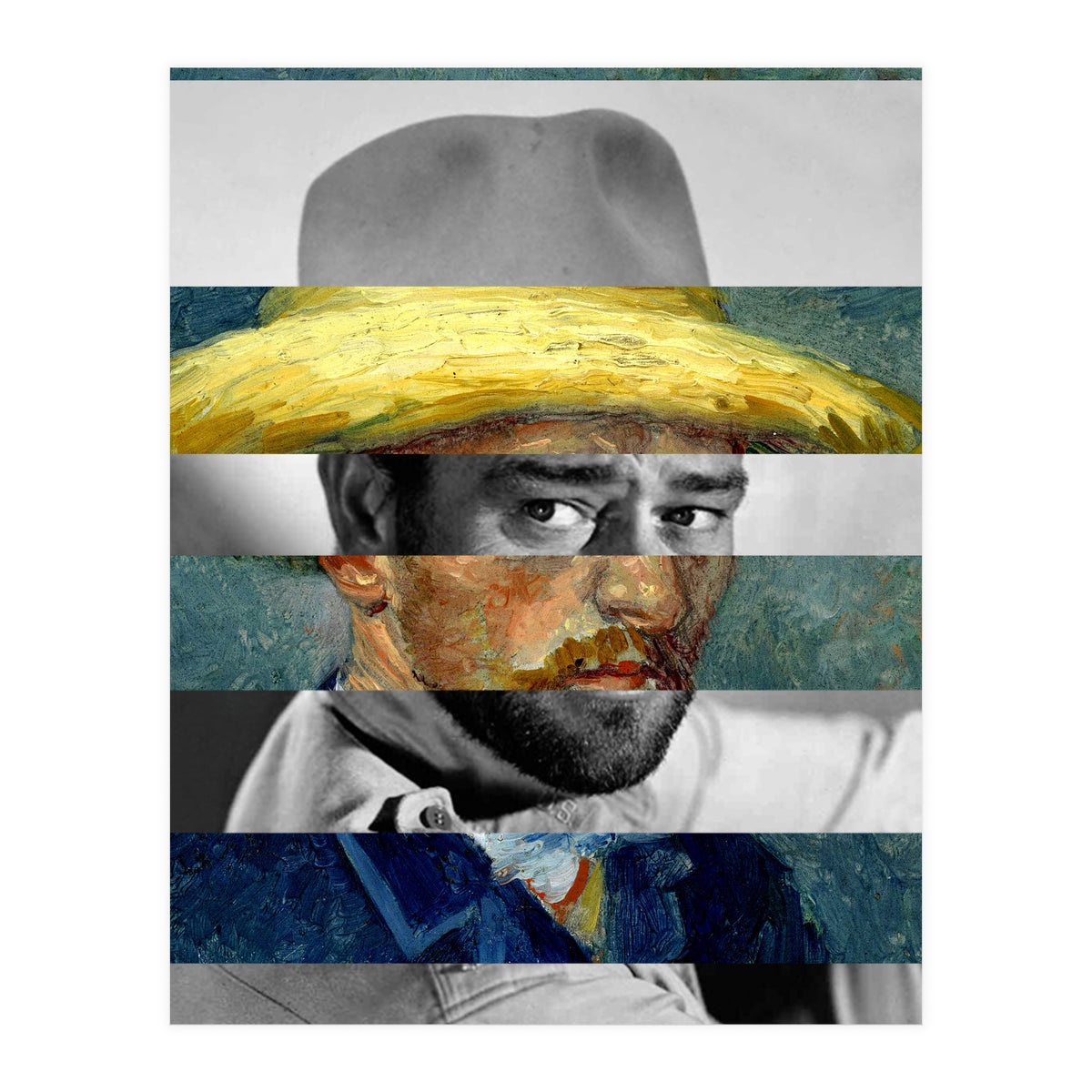 Van Gogh's Self Portrait With Straw Hat & John Wayne (Print Only)