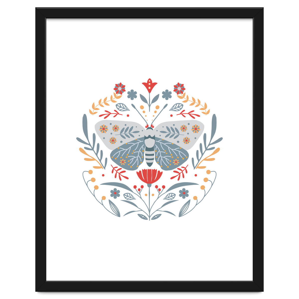 Scandinavian Folk Art: Butterfly & Flowers