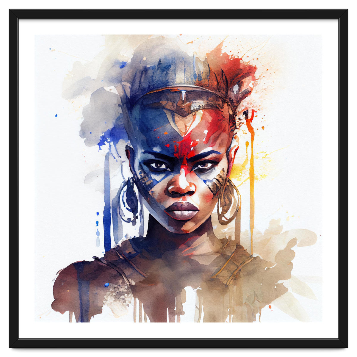 Watercolor African Warrior Woman #1