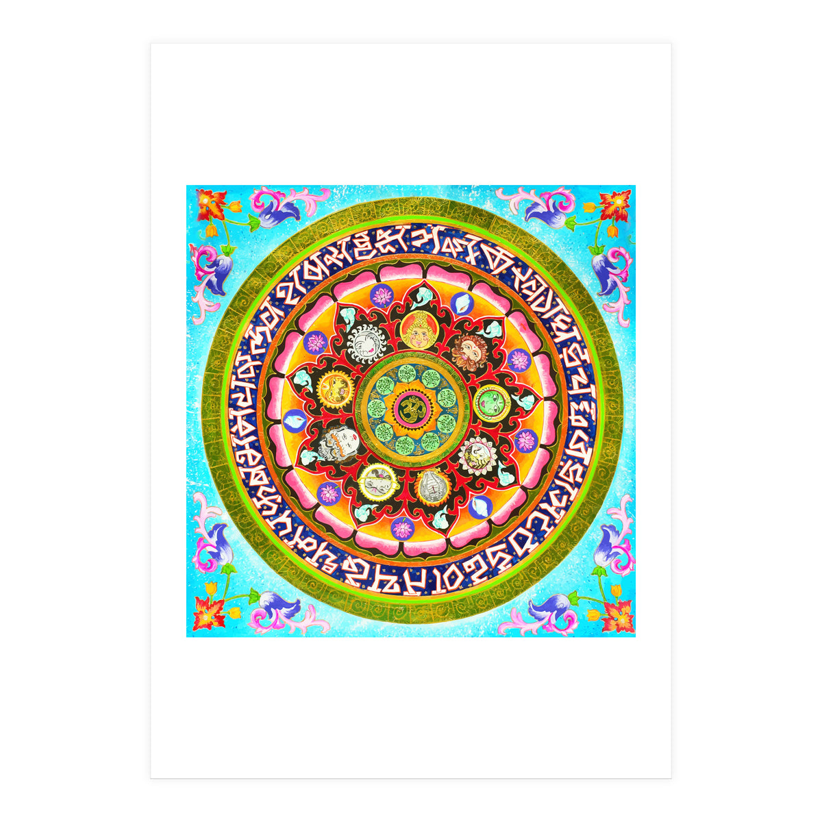 Chakra Mandala, Ayurveda Yoga Aum, Eclectic Colorful Bohemian Sun Sign Moon Sign Zodiac Astrology (Print Only)