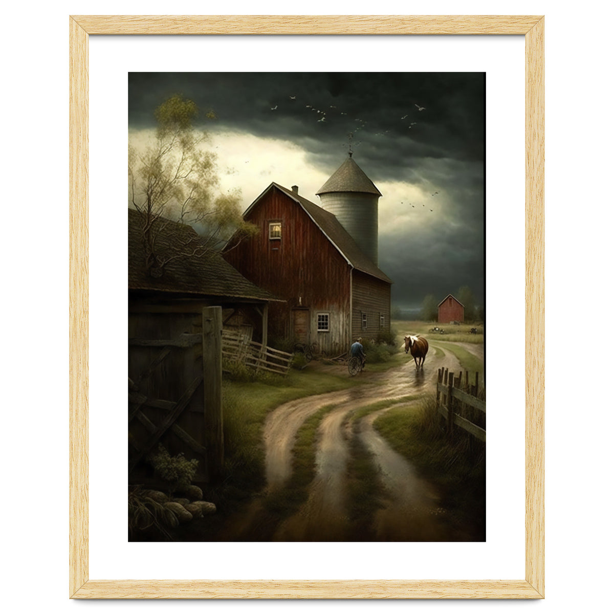 19th Century Farm Scene Oil Painting