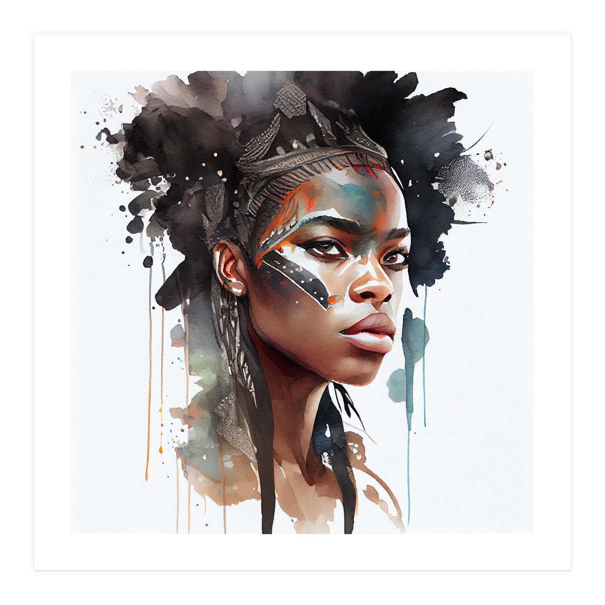 Watercolor African Warrior Woman #6 (Print Only)