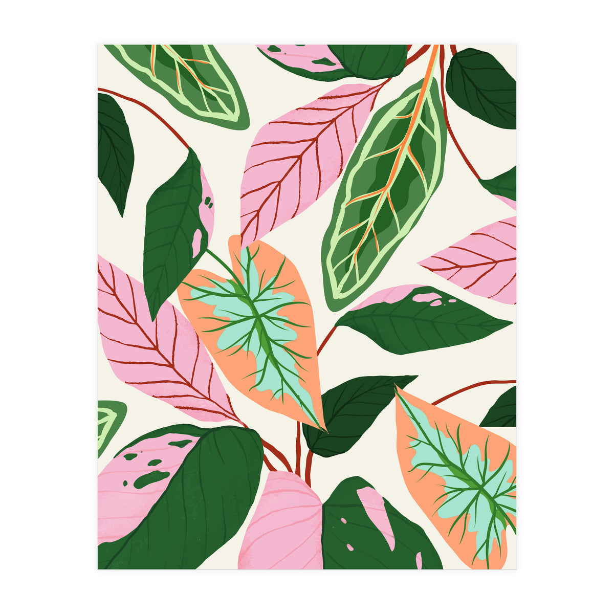 The Inseparable V.01, Nature Botanical Plants, Blush Leaves Modern Boho, Pastel Illustration Garden (Print Only)