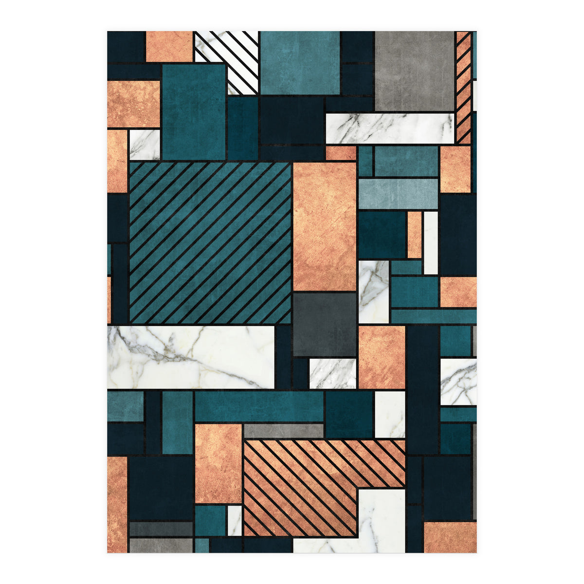 Random Pattern - Copper, Marble, and Blue Concrete (Print Only)