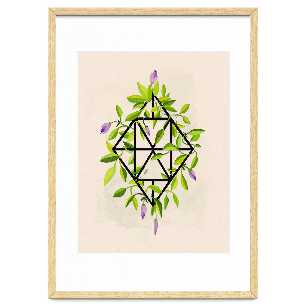 Geometric frame with leaves and flowers