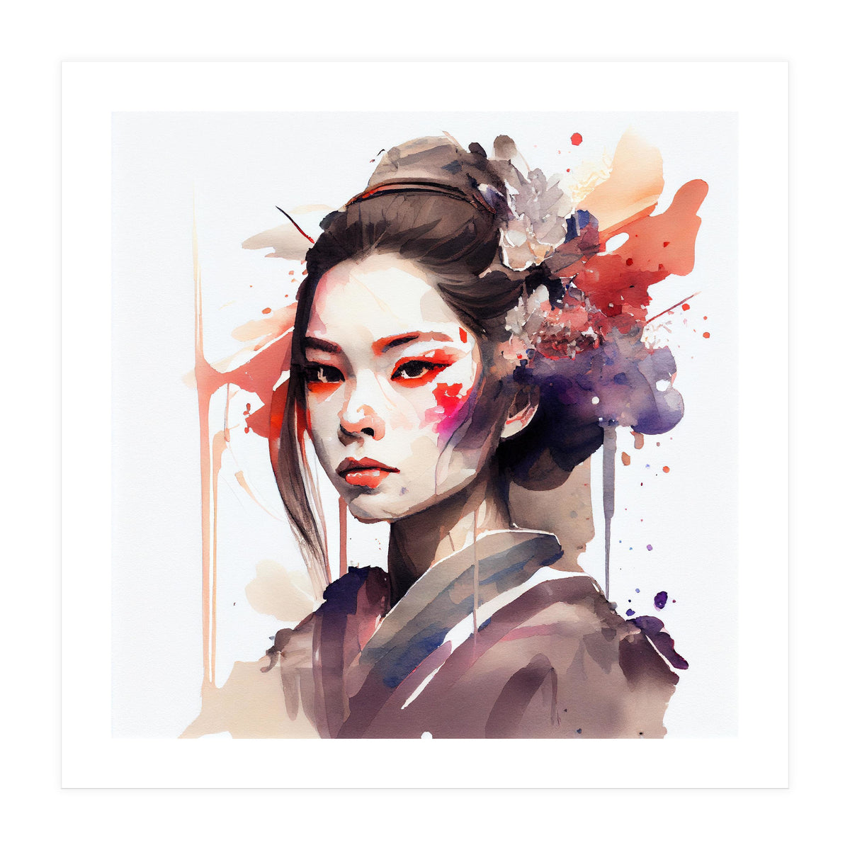 Watercolor Modern Geisha #7 (Print Only)