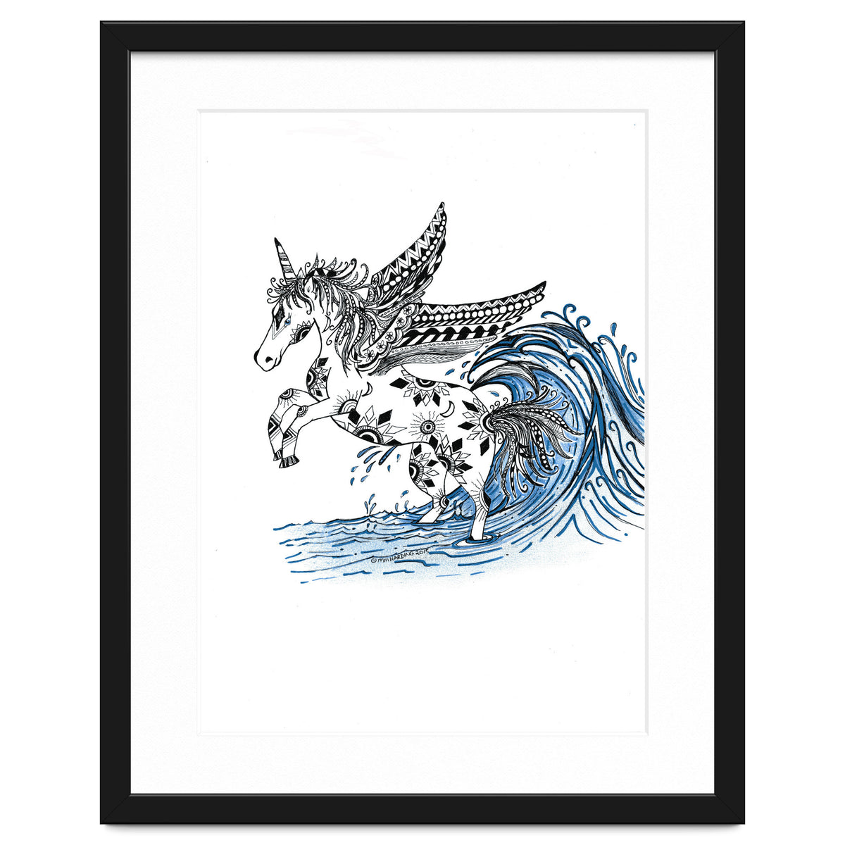 Winged Sun And Moon Unicorn Zentangle