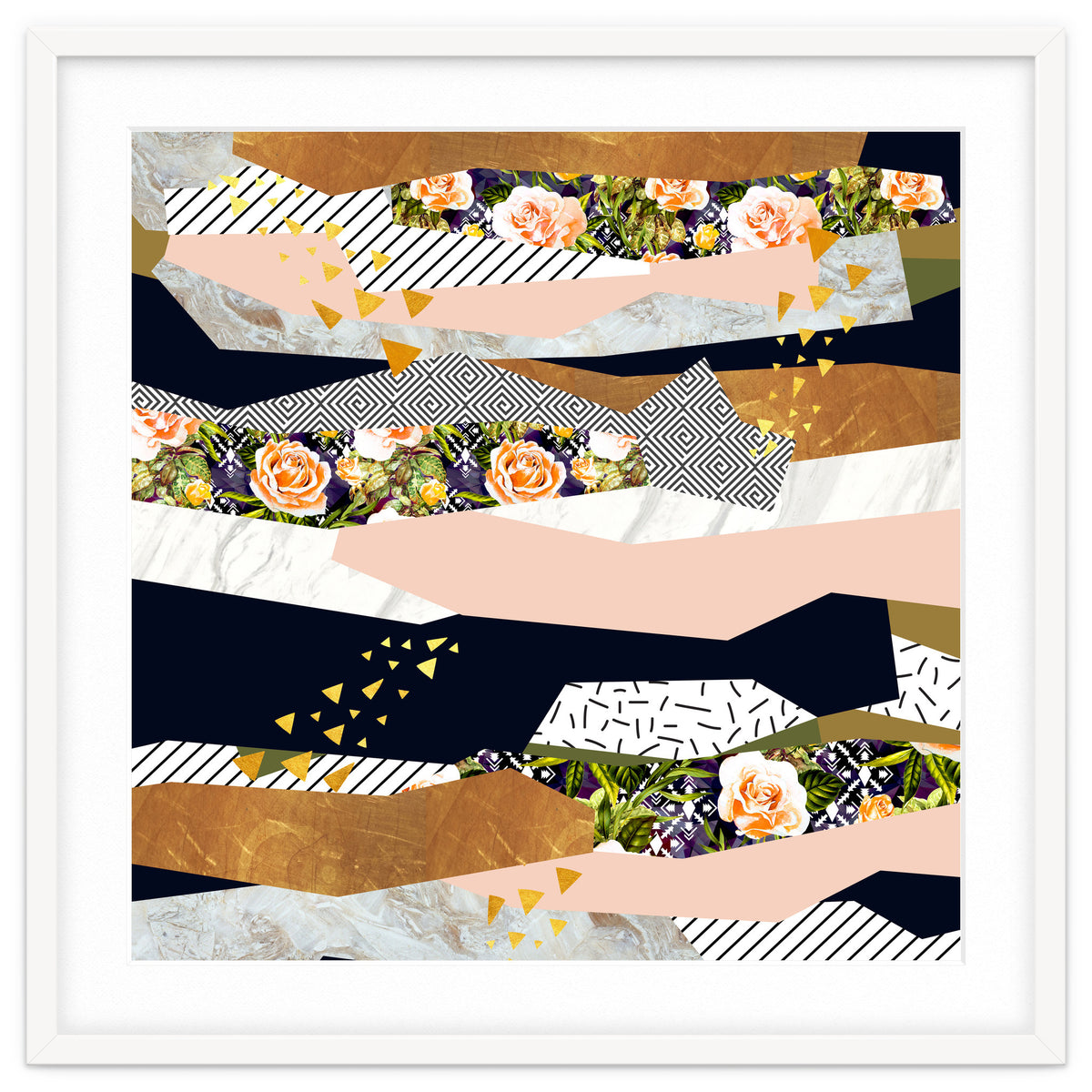 Collage of textured shapes and flowers