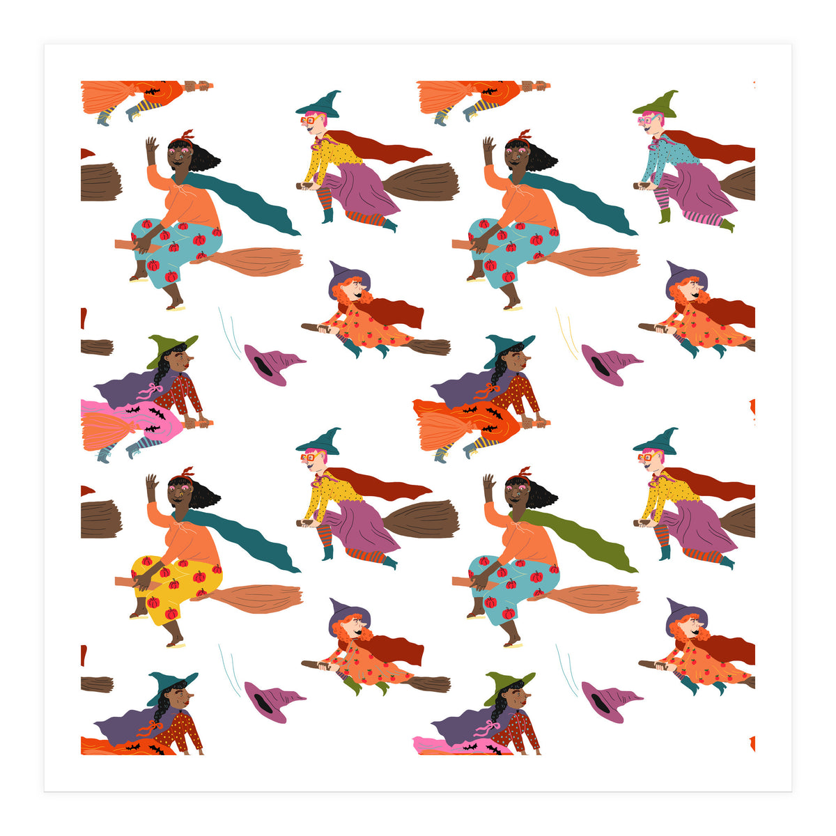 Tiny Witches Pattern (white Backgrownd) (Print Only)