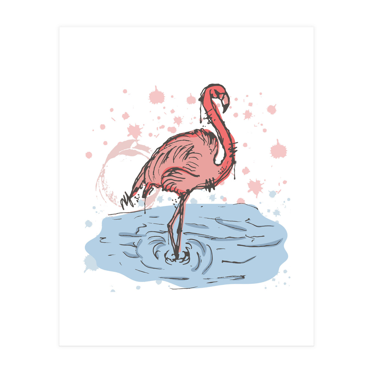 Flamingo Scribble sketch (Print Only)