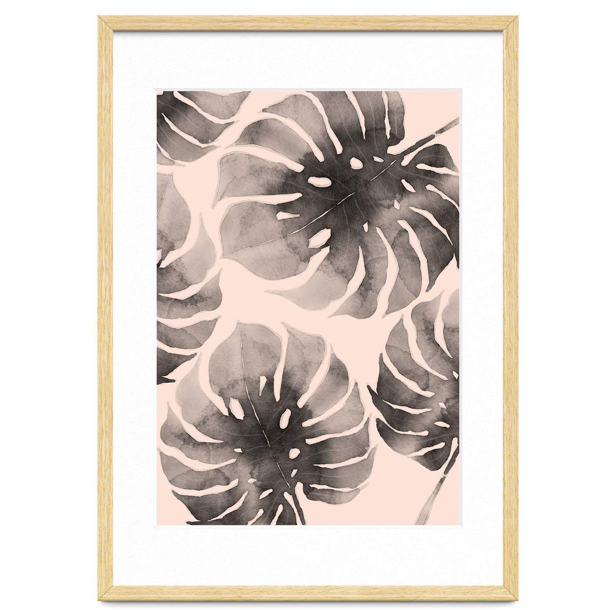 Monstera pink and gray watercolor