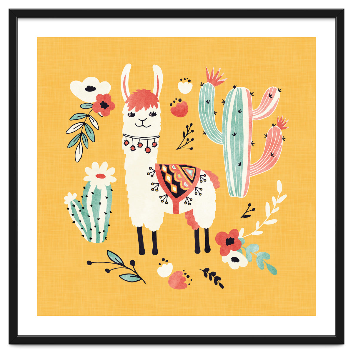 White Llama With Flowers