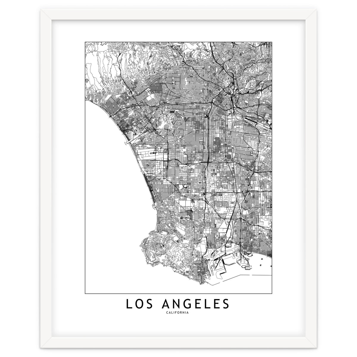 Los Angeles White Map