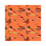 Tiny Witches Pattern (orange Backgrownd) (Print Only) thumbnail