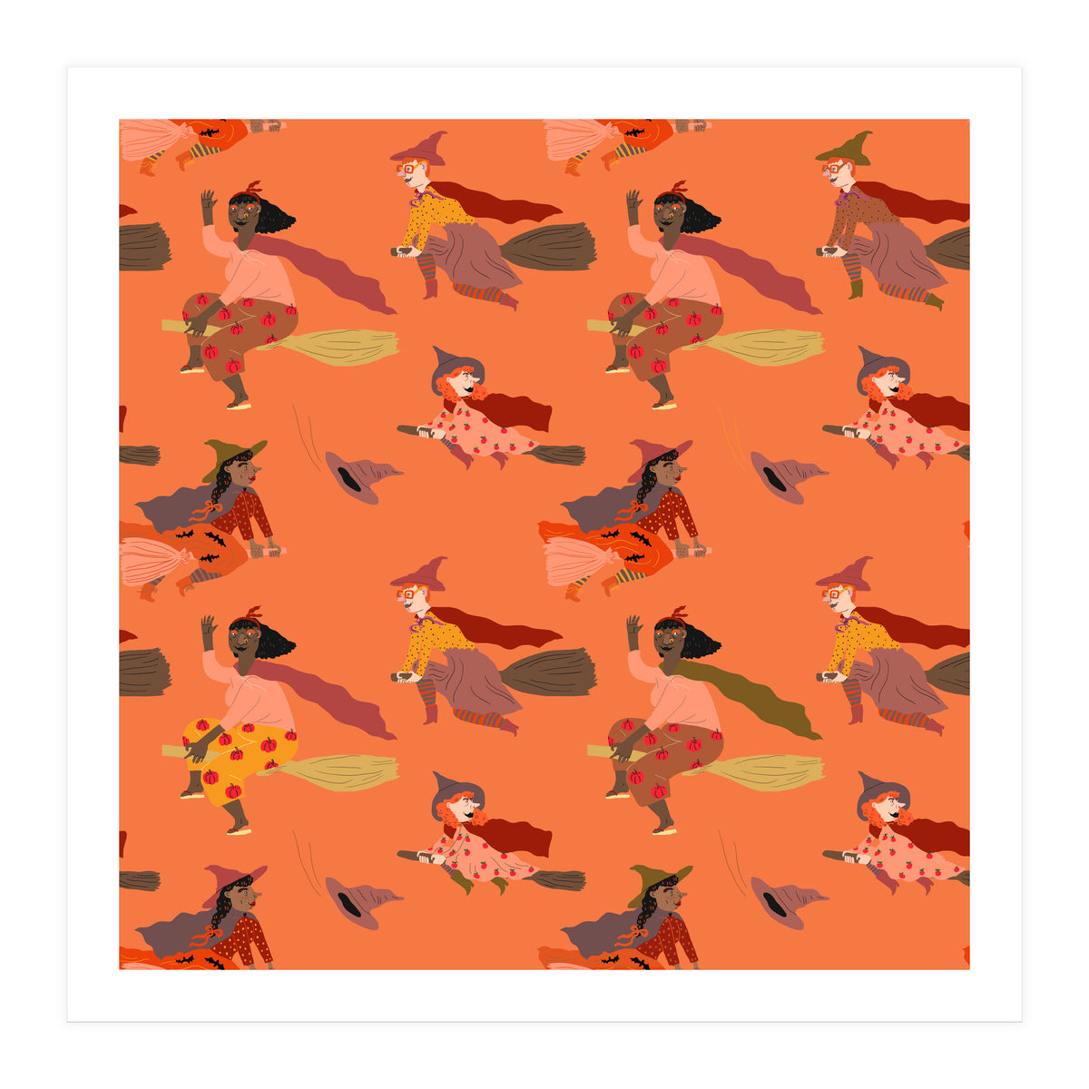 Tiny Witches Pattern (orange Backgrownd) (Print Only)