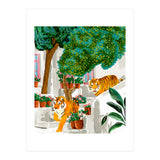 Tigers in Greece | Santorini Travel Architecture, Wildlife Animal Painting | Watercolor Illustration (Print Only) thumbnail