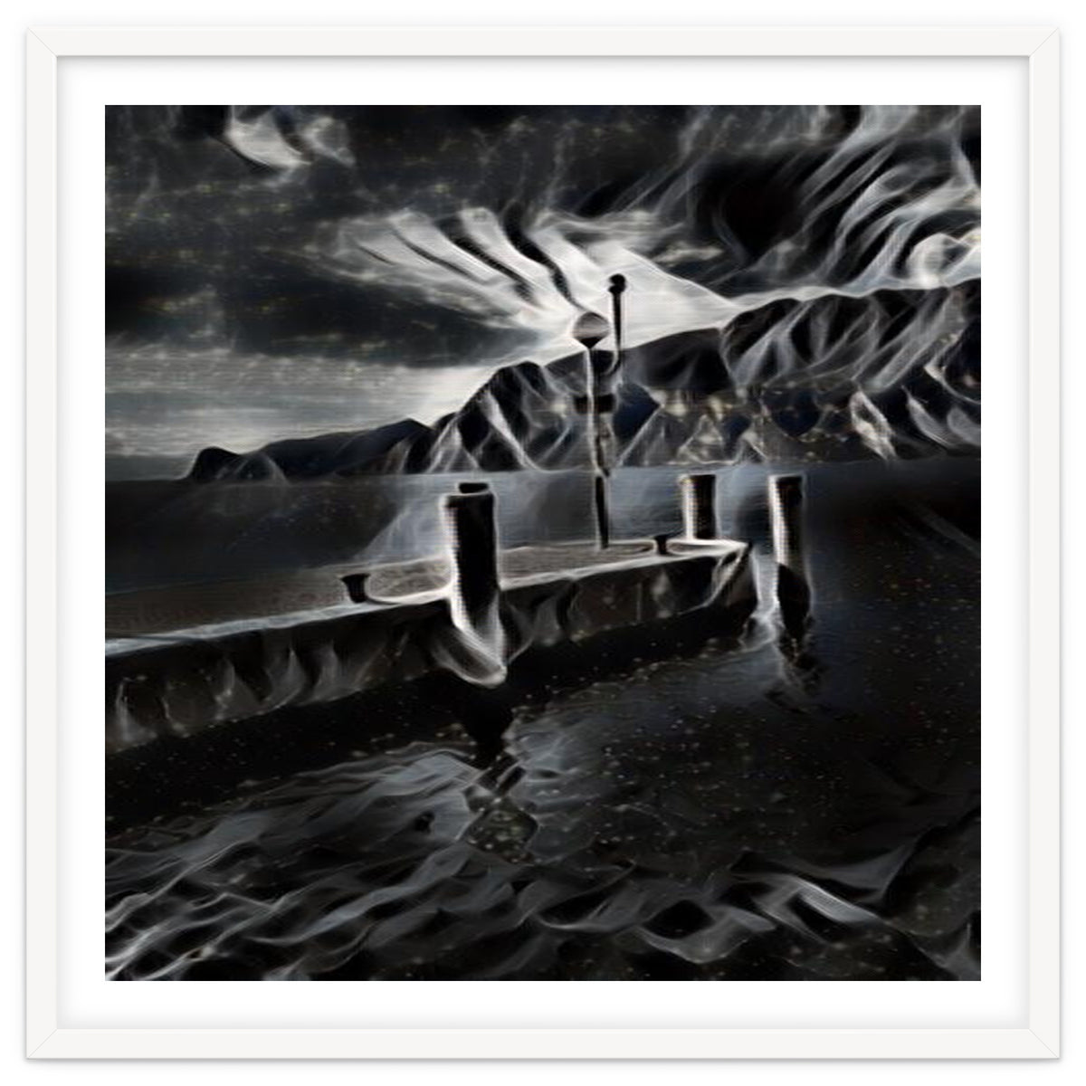 Pier at a smokey night.