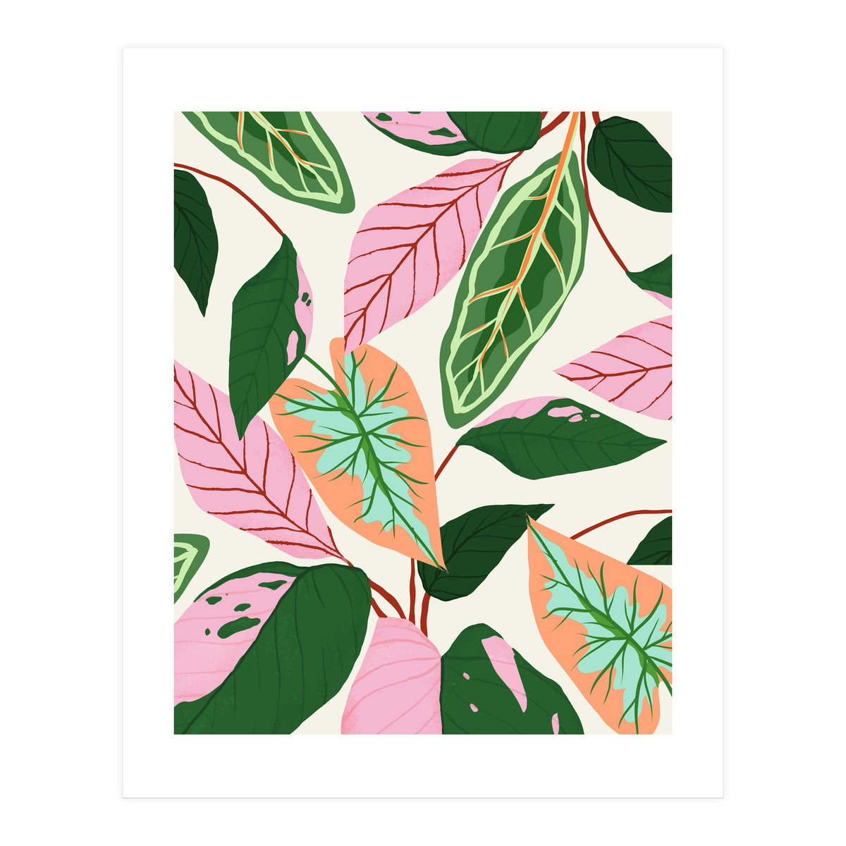 The Inseparable V.01, Nature Botanical Plants, Blush Leaves Modern Boho, Pastel Illustration Garden (Print Only)