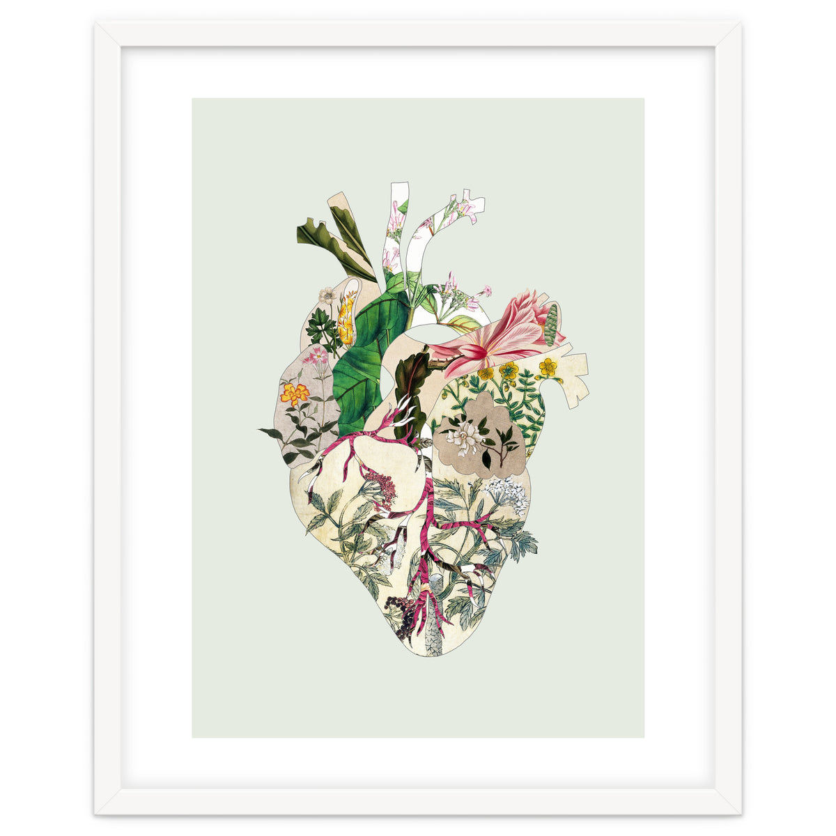Vintage Botanical Heart - Green