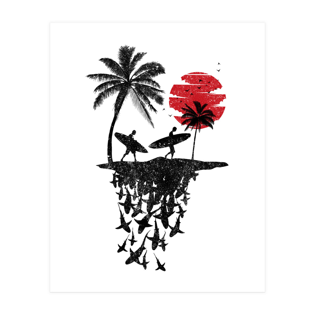 Surfer island sharks (Print Only)