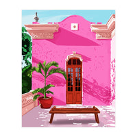 Pink Building Architecture | Pop Art Travel House Painting | Modern Bohemian Décor Spain Palace (Print Only)