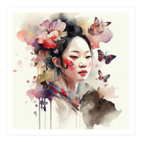Watercolor Floral Asian Woman #2 (Print Only)