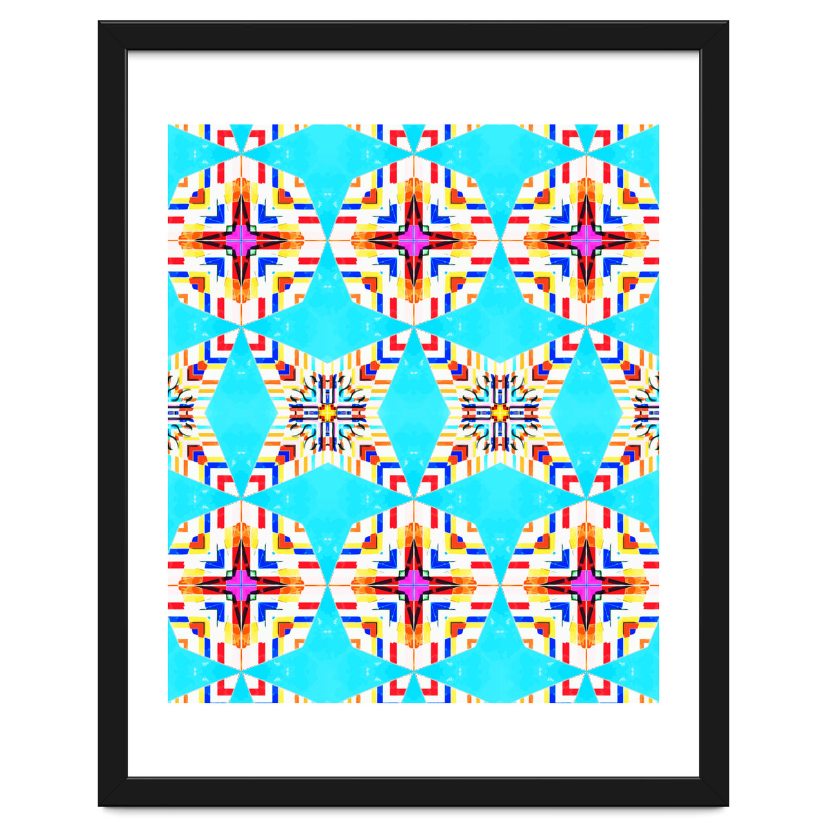 Exotic Tiles, Moroccan Teal Kaleidoscope Pattern, Turkish Bohemian Colorful Culture Eclectic Graphic