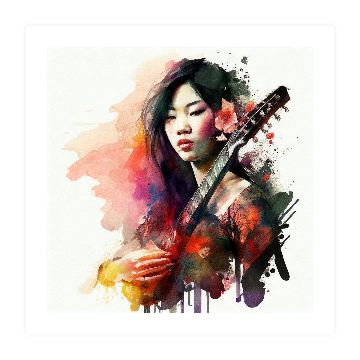 Watercolor Musician Woman #1 (Print Only)