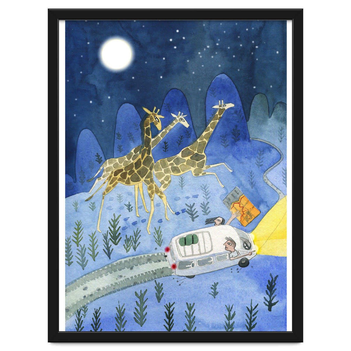 Giraffes In Moonlight