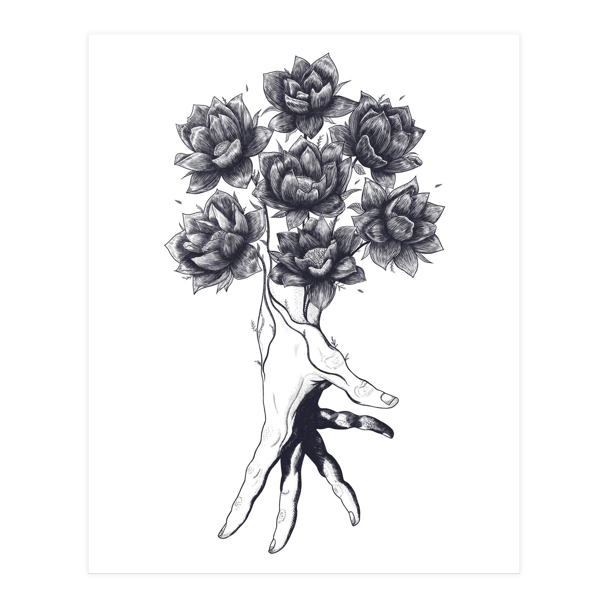 Hand With Lotuses (Print Only)