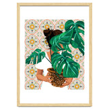 Monstera Plant Lady | Modern Bohemian Morocco Decor | Tropical Botanical Tiles thumbnail
