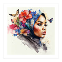 Watercolor Floral Muslim Arabian Woman #2 (Print Only)