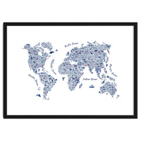 Watercolor World Map in Blue