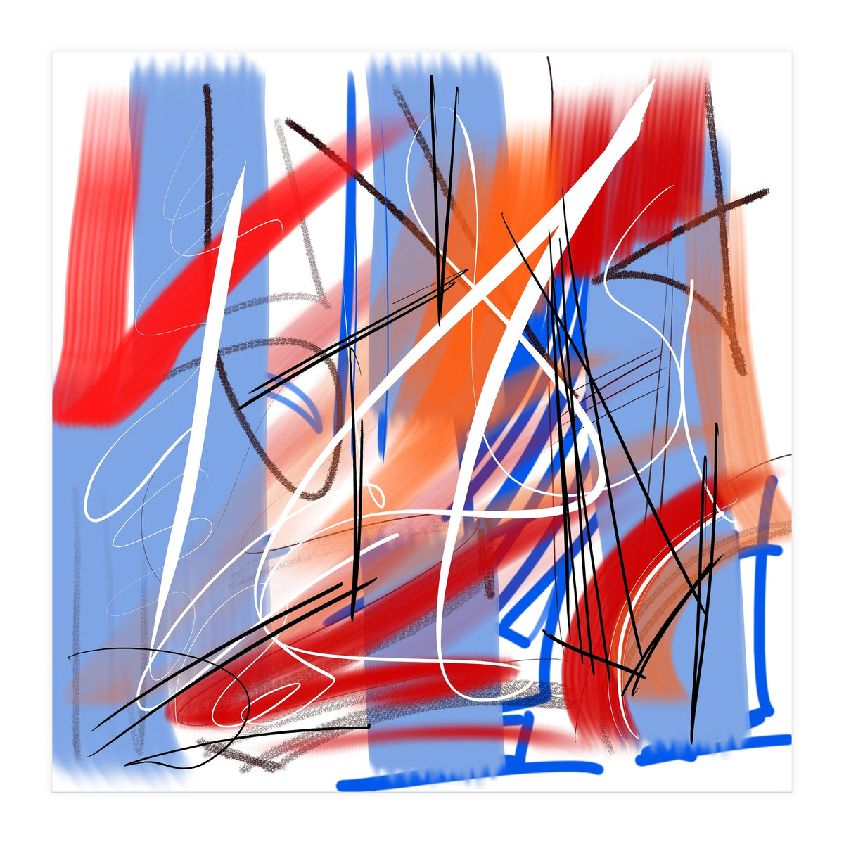 Traces In Blue And Red (Print Only)