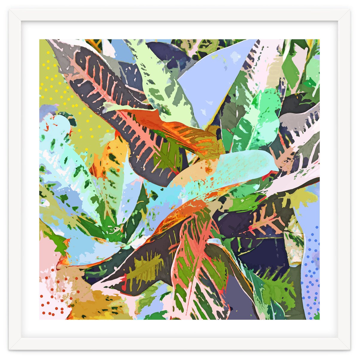 Jungle Plants, Tropical Nature Dark Botanical Illustration, Eclectic Colorful Forest Painting