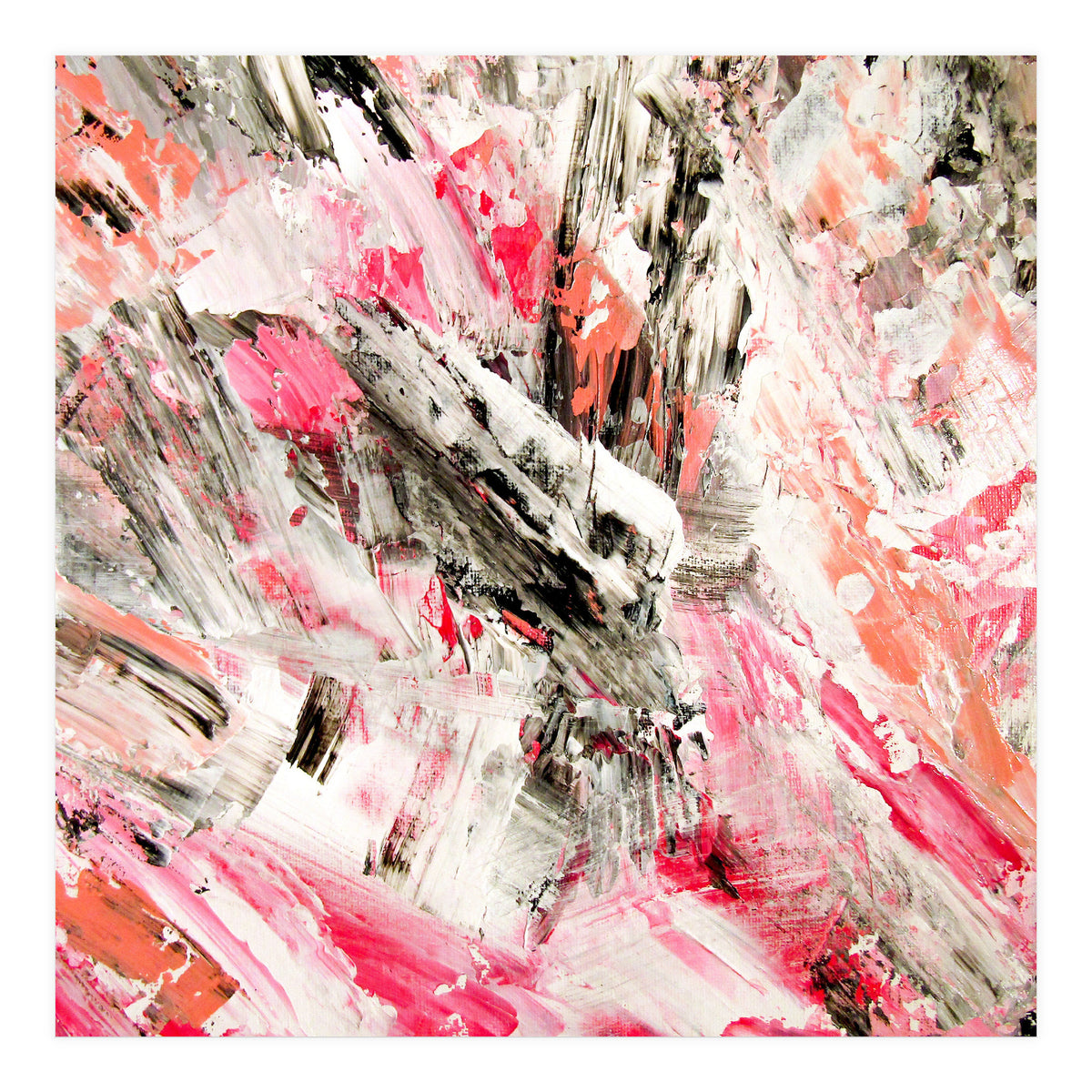 Candy Modern Pink Salmon Black Grey Acrylic Brushstrokes (Print Only)