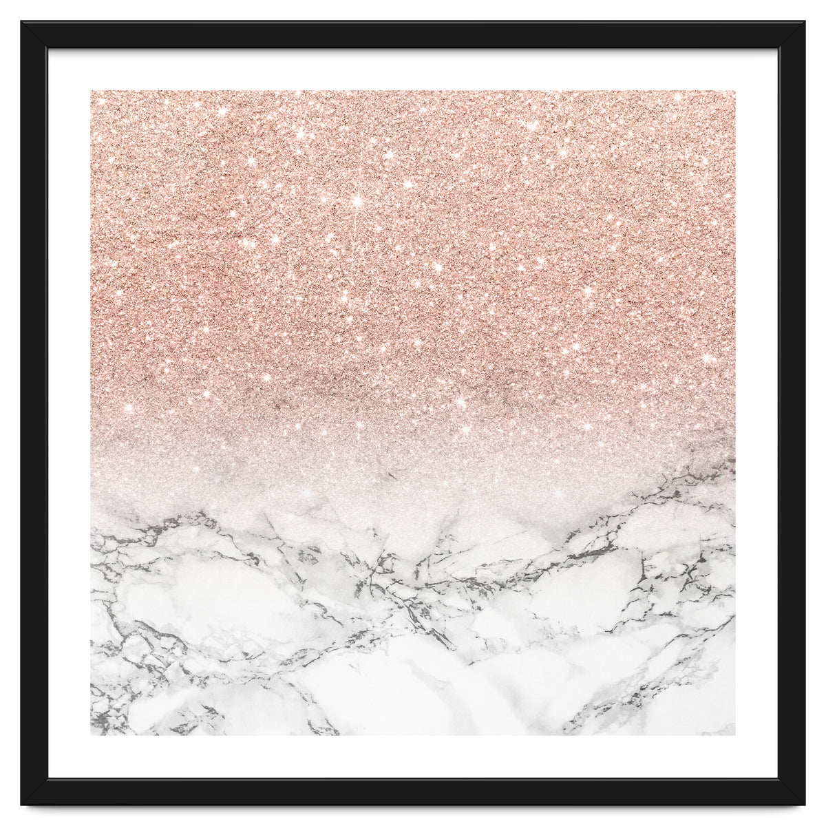 Modern faux rose gold pink glitter ombre white marble