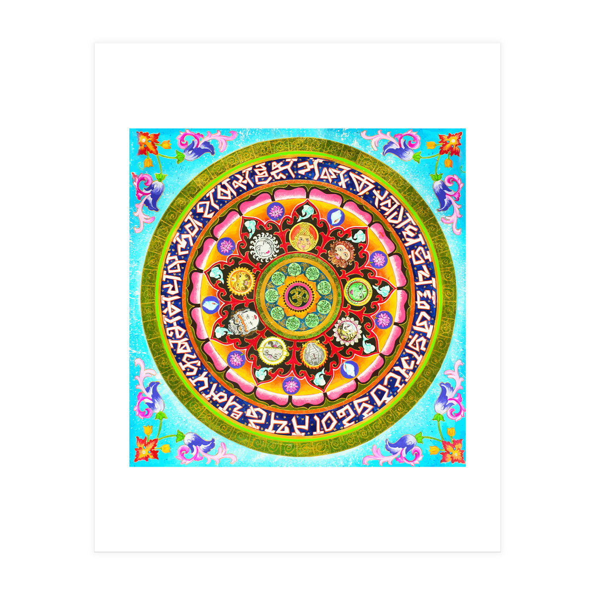 Chakra Mandala, Ayurveda Yoga Aum, Eclectic Colorful Bohemian Sun Sign Moon Sign Zodiac Astrology (Print Only)