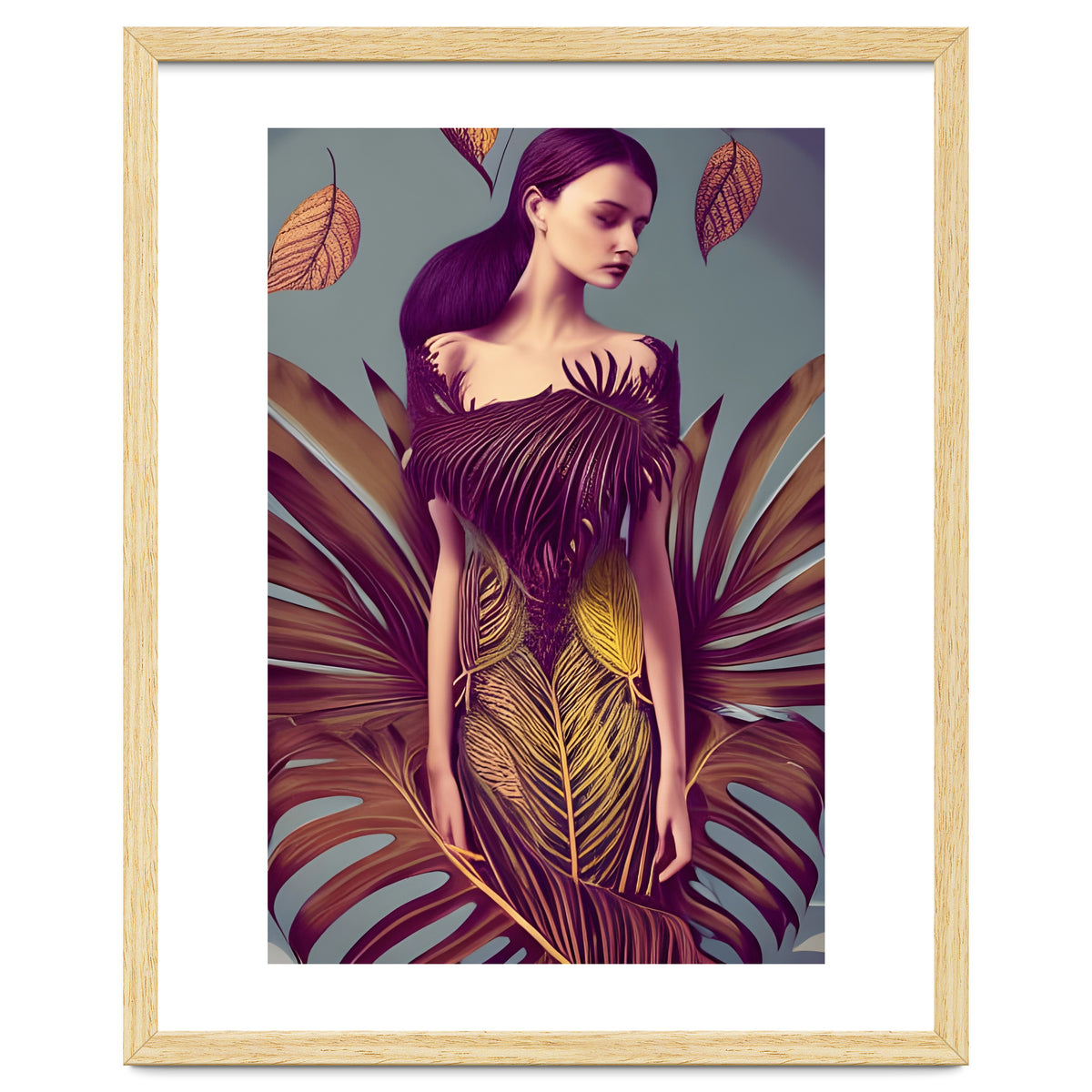 Lady dressed in Monstera Deliciosa Leaves