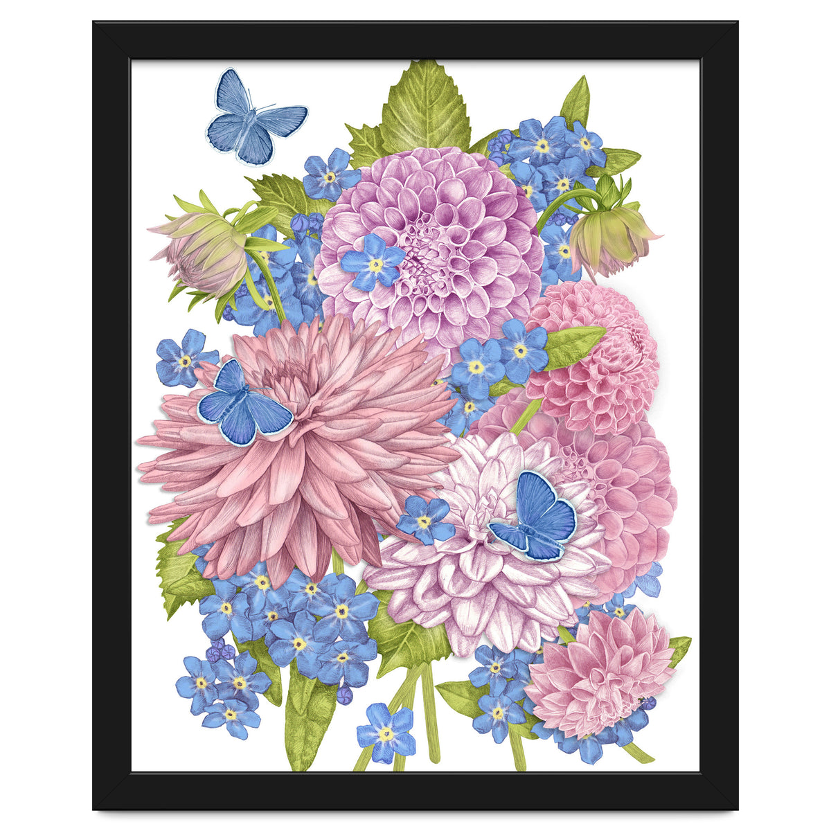 Pink Flowers and Butterflies