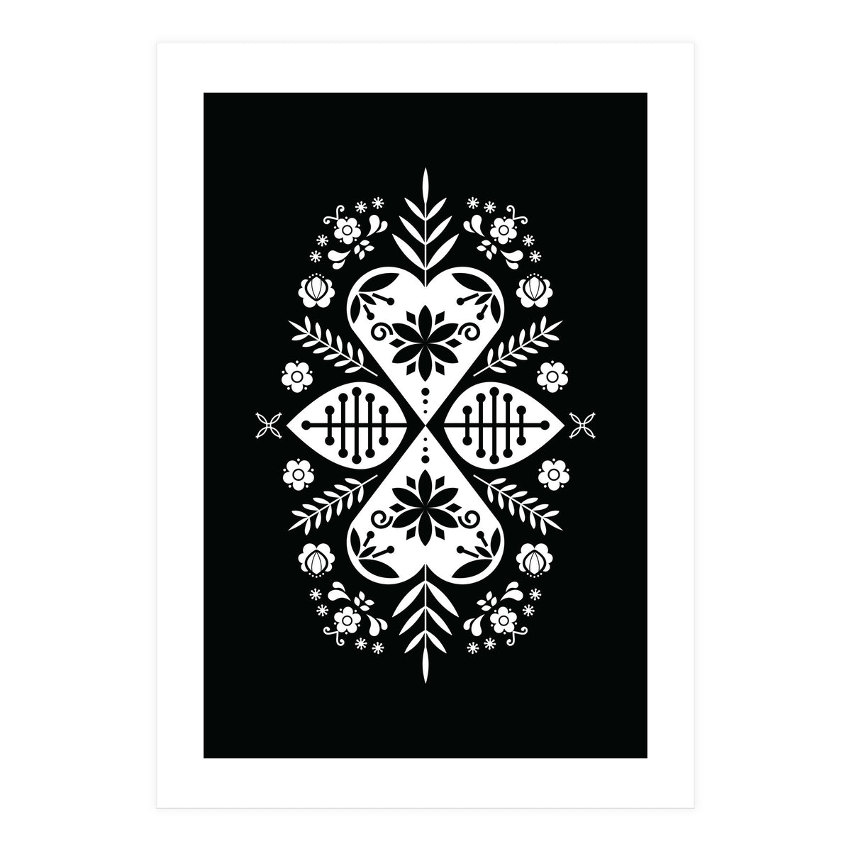 Scandinavian Folk Pattern Monochrome 01  (Print Only)