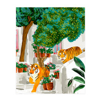 Tigers in Greece | Santorini Travel Architecture, Wildlife Animal Painting | Watercolor Illustration (Print Only)